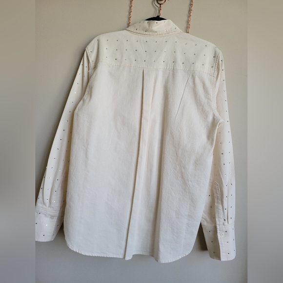 Matha Stewart ivory w/ rhinestones button down shirt,jacket,shacket  size M - Picture 4 of 7